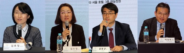 (왼쪽부터)김효정 테크노베이션 대표이사, 김수정 코오롱 상무, 김동규 연세의료원 교수, 이상호 산업기술관리평가관리원 PD