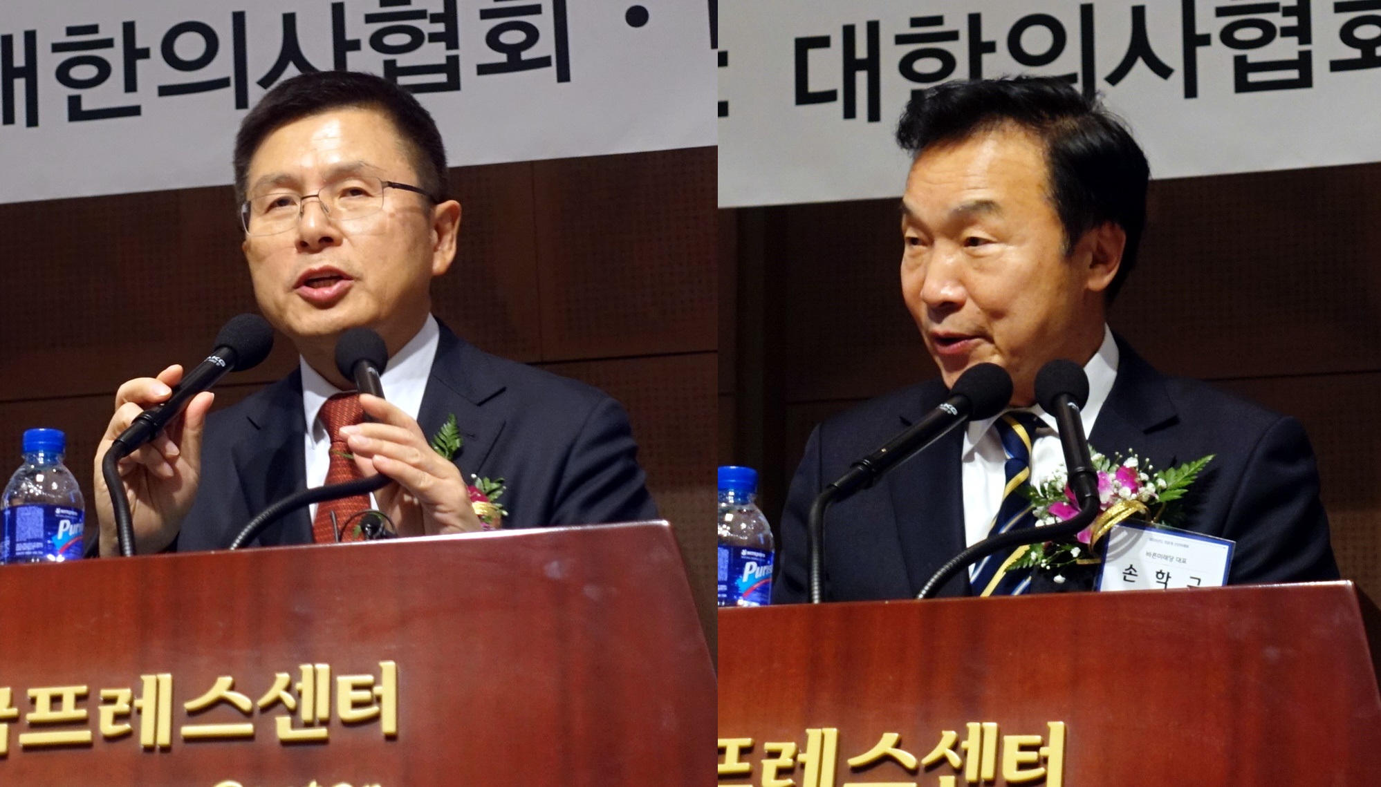 황교안 한국당대표(왼쪽)와 손학교 바른미래당대표