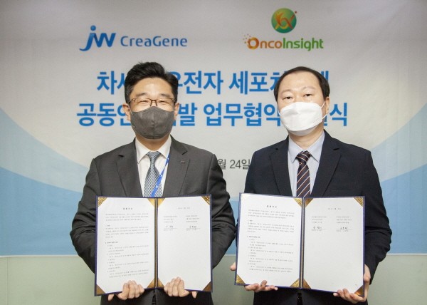 왼쪽부터 JW크레아젠 박찬희 대표, 온코인사이트 나득채 대표.