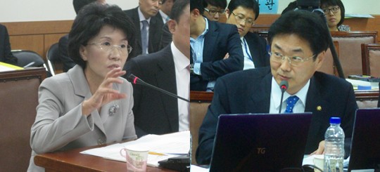 일반의약품의 약국 외 판매 주장에 대해 진수희 장관(좌)과 원희목 의원(우)이 반대 입장을 강조했다.