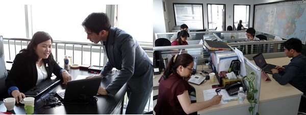 (왼쪽) 본사 송수은 이사와 윤병인 과장 (오른쪽)씨엔알리서치 중국지사 