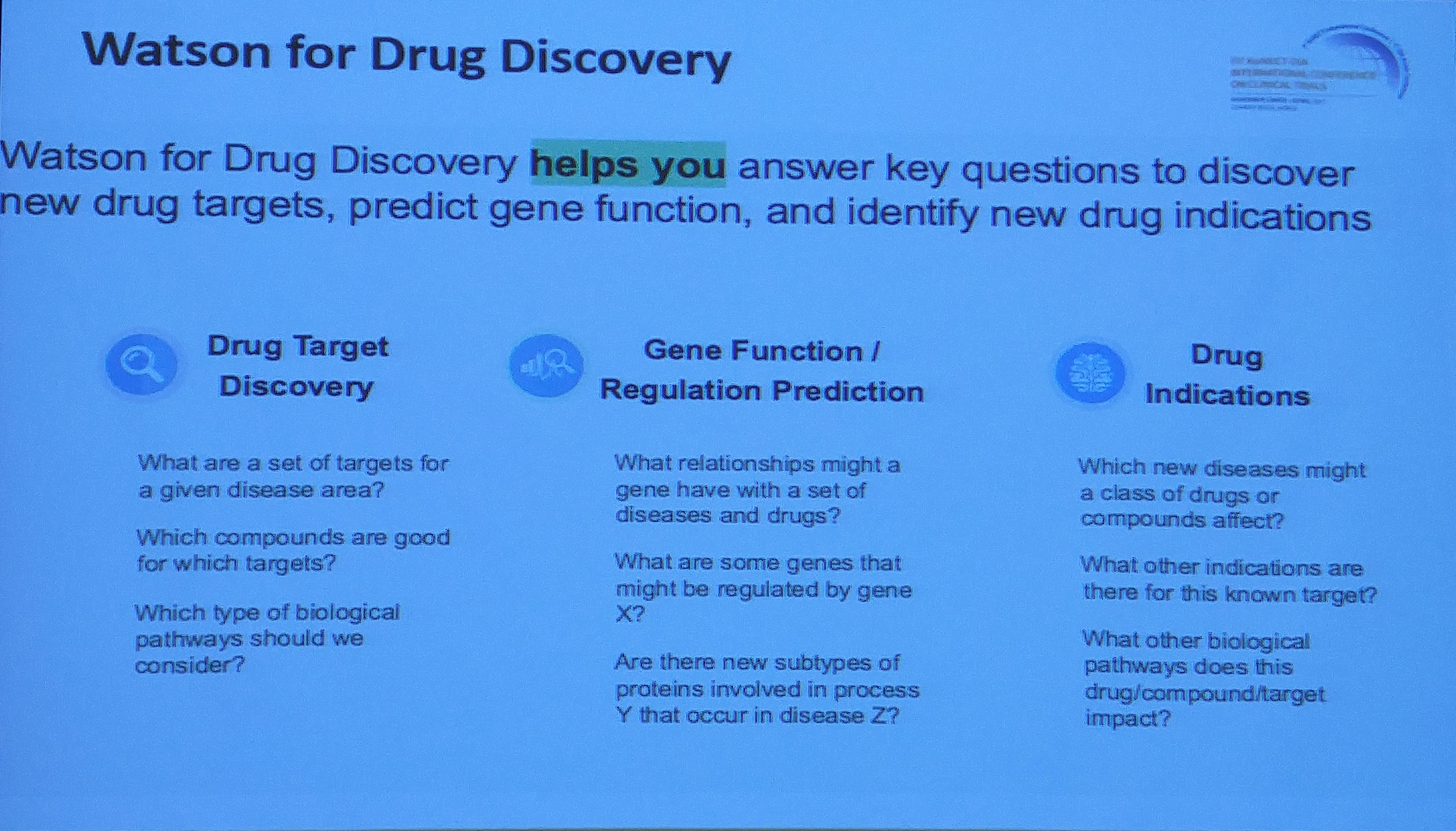 왓슨은 새 약물을 발견하는 데 다양한 기능을 할 수 있다.