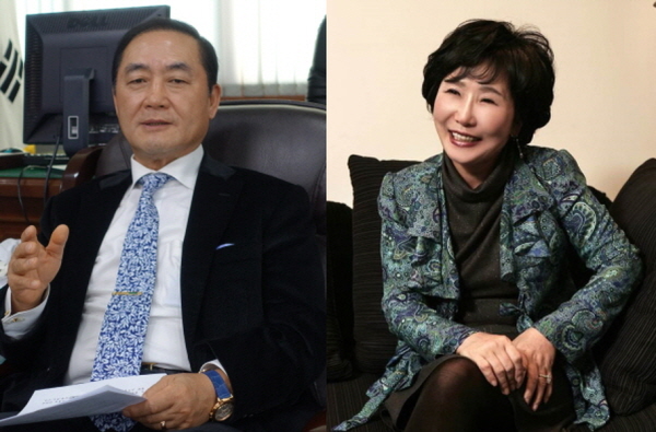 왼쪽부터 한국의약품유통협회장 임맹호 예비후보, 조선혜 예비후보. 