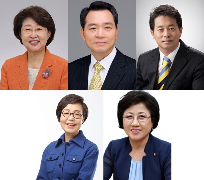 상단:(왼쪽부터)자유한국당 김승희 의원, 성일종 의원, 김명연 의원 ▲하단:(왼쪽부터)더불어민주당 권미혁  의원, 바른미래당 최도자 의원