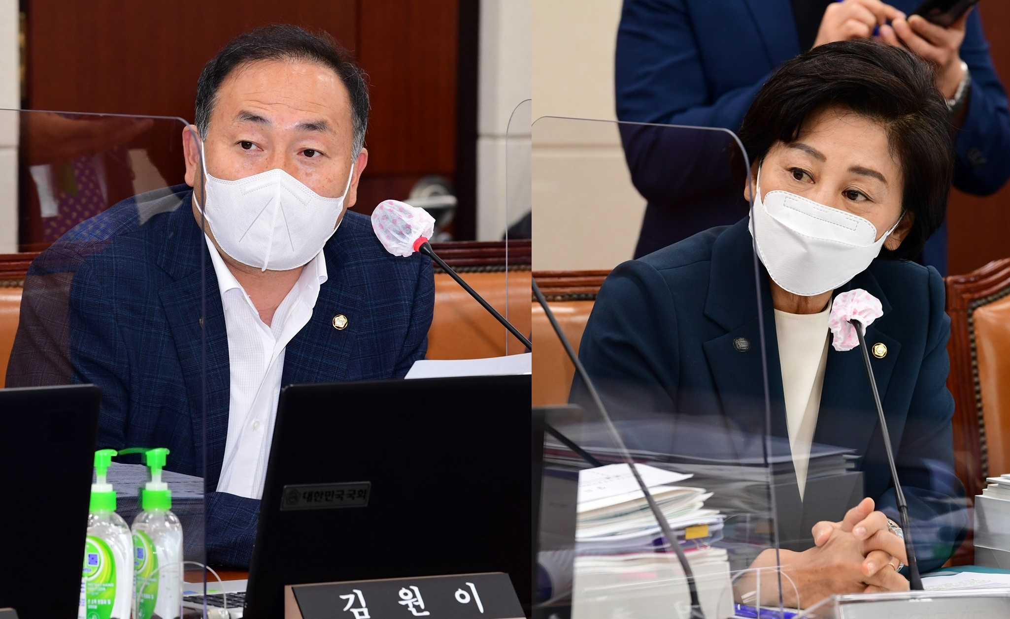 콜린 제제 문제를 집중적으로 지적한 김원이 보건복지위원(왼쪽)과 남인순 위원(국회 전문기자협의회 사진 제공)