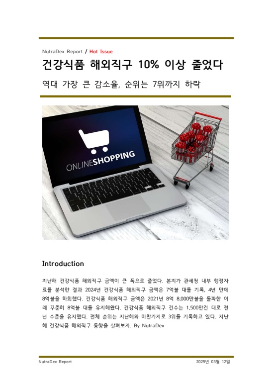 건강식품 해외직구 10% 이상 줄었다