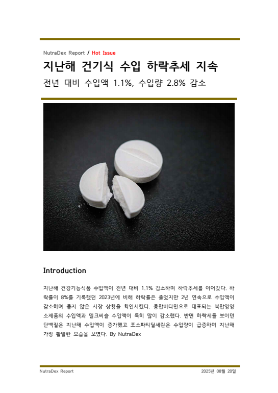 지난해 건기식 수입 하락추세 지속 