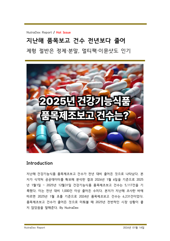 지난해 품목보고 건수 전년보다 줄어