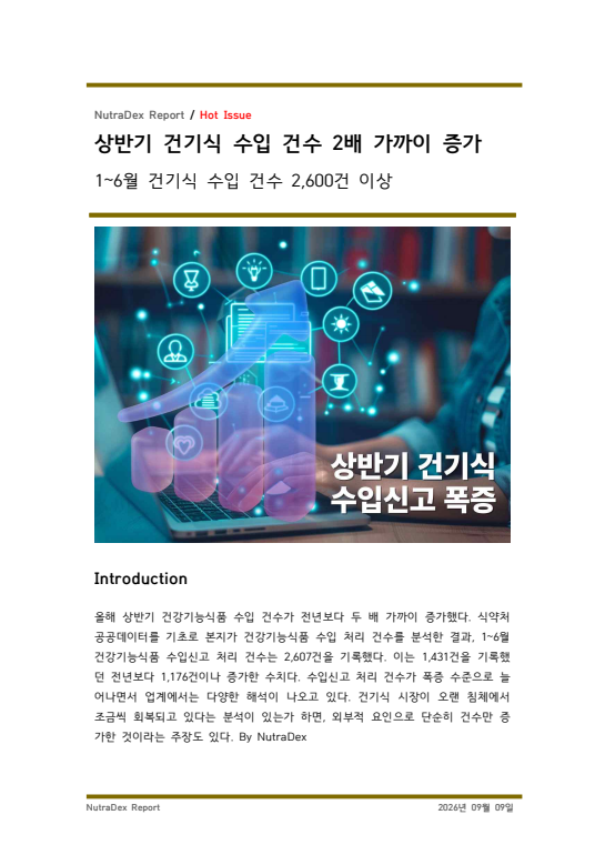 상반기 건기식 수입 건수 2배 가까이 증가